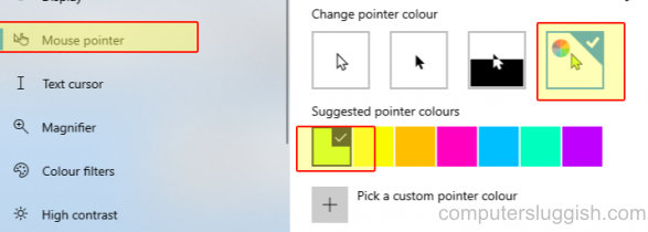 how to change the cursor color in windows 10
