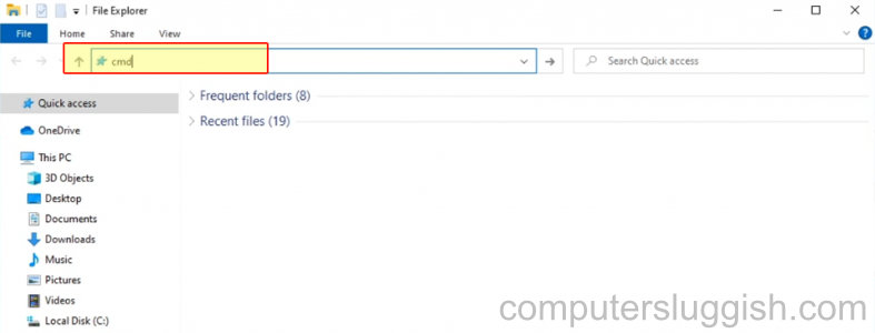 File Explorer showing CMD text in address bar.