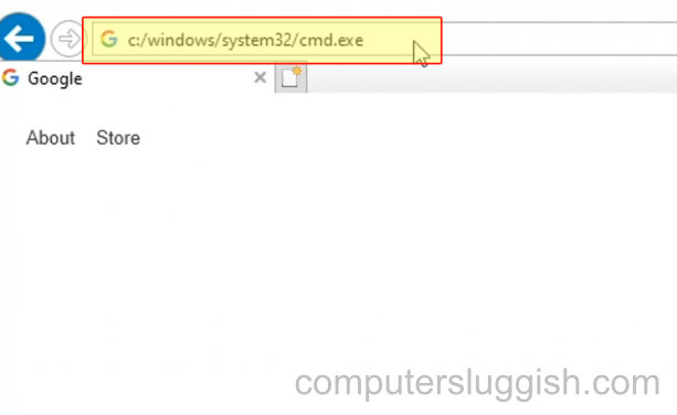 Internet Explorer with the cmd directory path in the address bar.