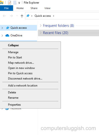 Right-clicking on This PC in File Explorer context menu