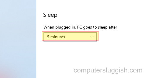 Windows 10 sleep time  dropdown menu setting.