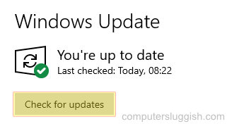 Windows 10 check for updates button.