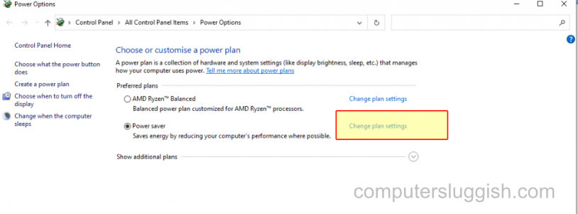 Windows Power Options with Power Saver selected