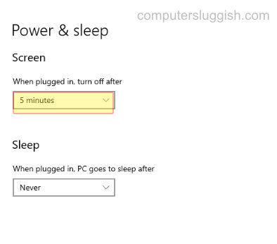 Power & sleep settings showing the screen turn off time option.
