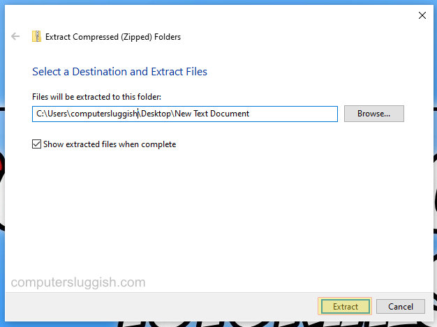 Windows 10 extract zip folder files window.