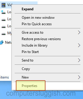 File Explorer showing Videos context menu with Properties option.