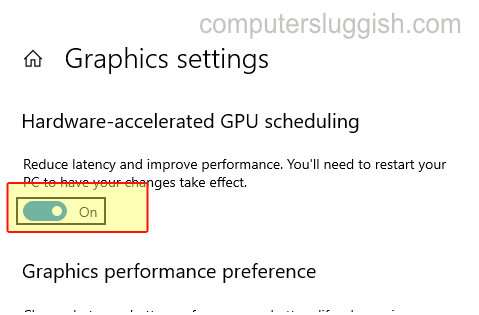 Graphics Settings showing Hardware-accelerated GPU scheduling option.