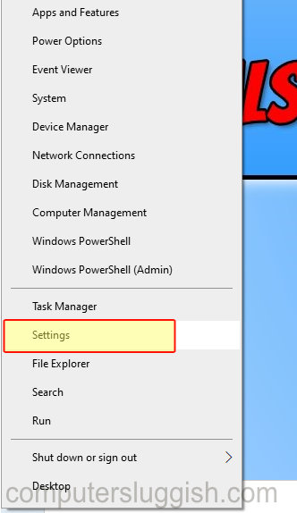 Windows 10 Start menu icon showing Settings in context menu.