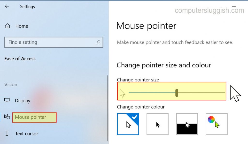 hwo to change mouse cursor color windows 10