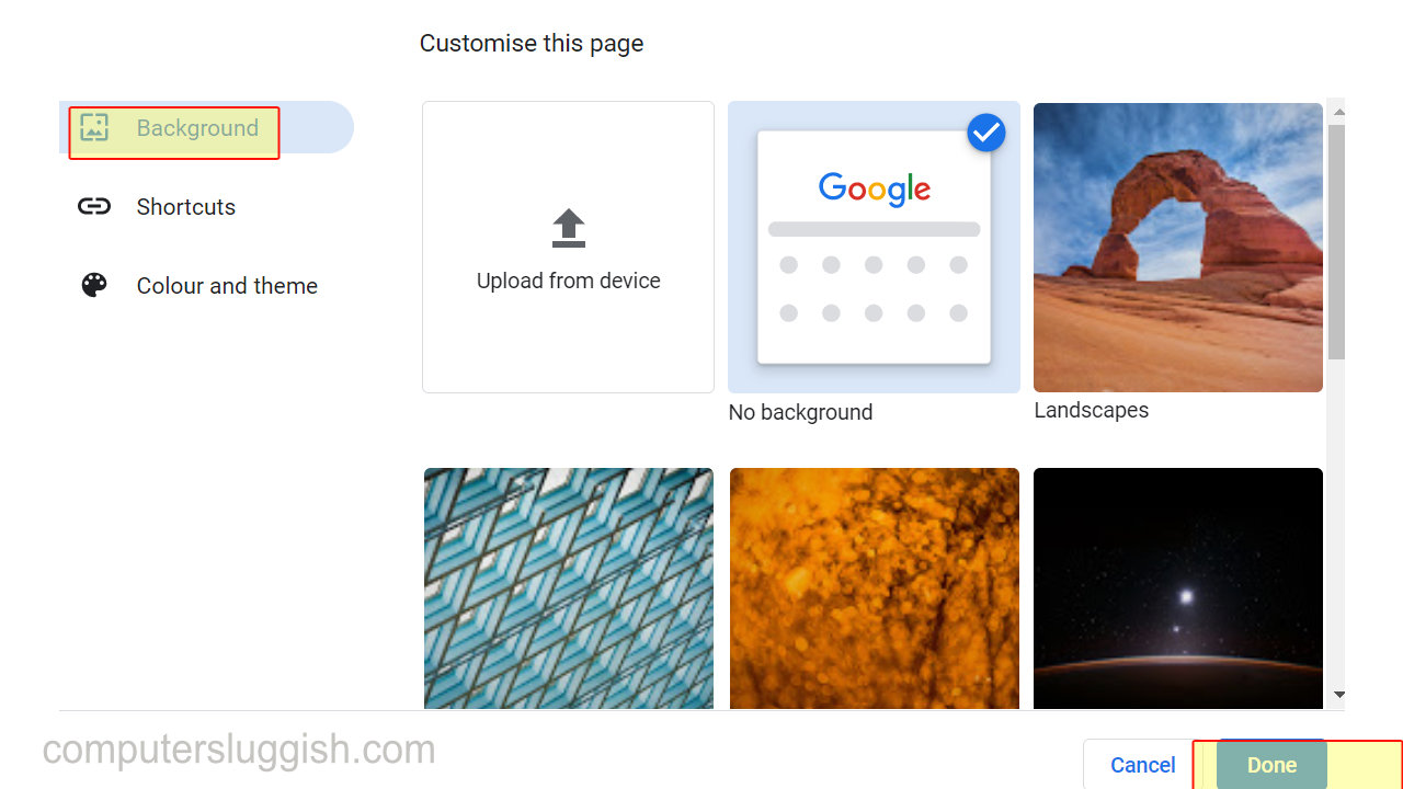 google chrome backgrounds change