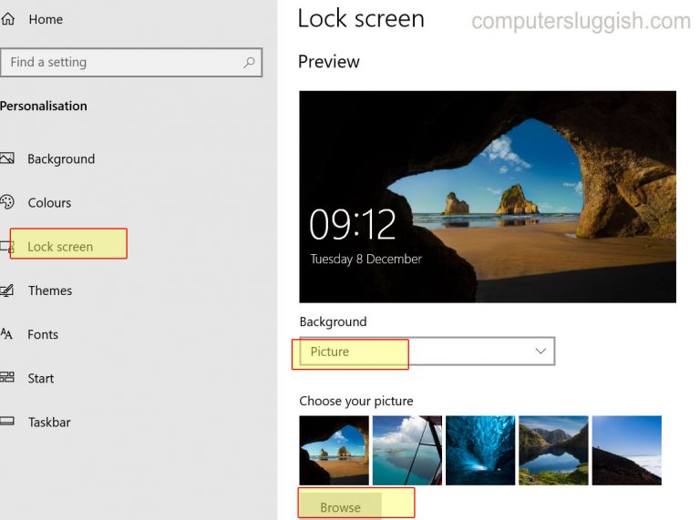 lock screen not changing windows 10