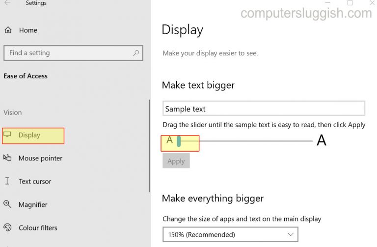 how to make the text smaller on windows 10