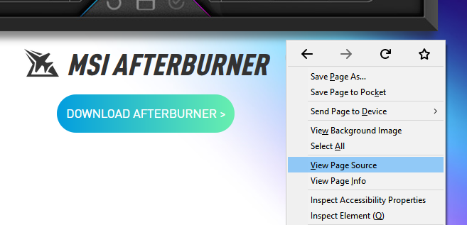 Web browser context menu showing View Page Source option.