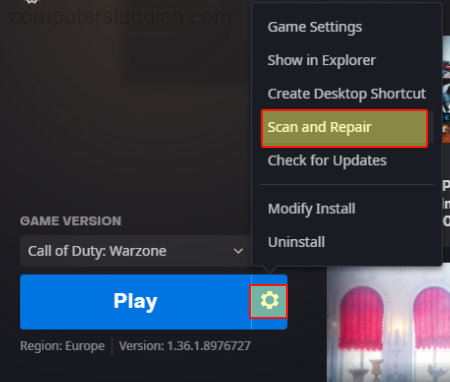 Battle.net scan and repair context menu.