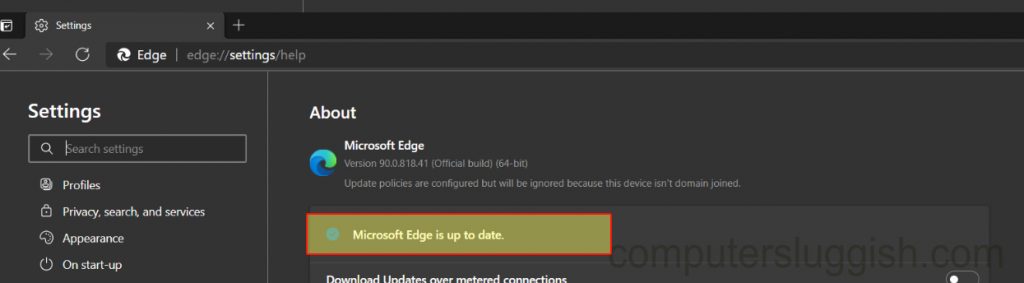 Microsoft Edge saying its up to date.