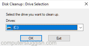 Windows disk cleanup drive selection window.