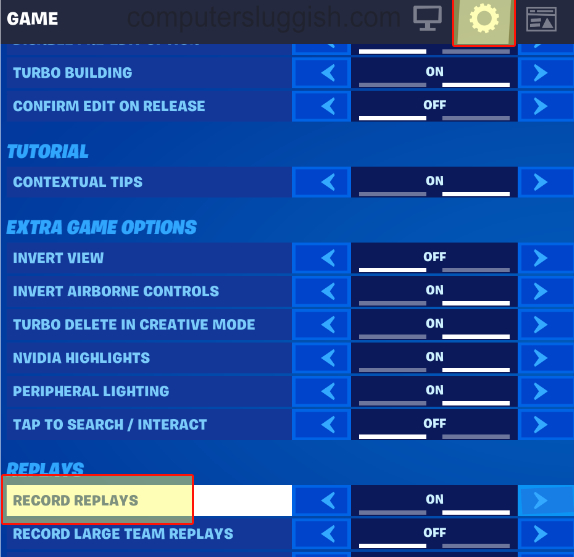 enable record replays in Fortnite