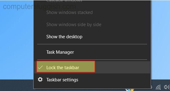 how to lock taskbar in windows 10