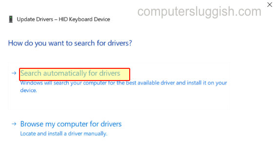 Selecting search automatically for drivers in Windows