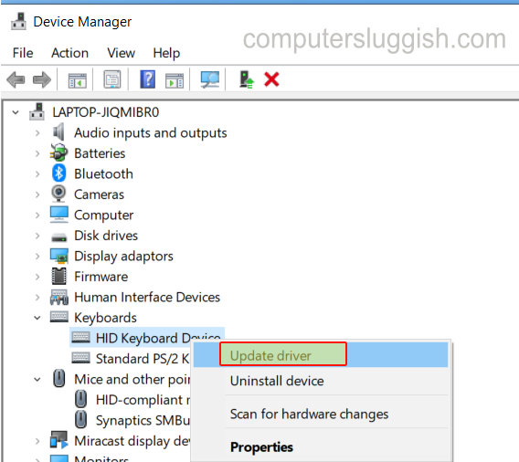 Updating keyboard drivers in Windows