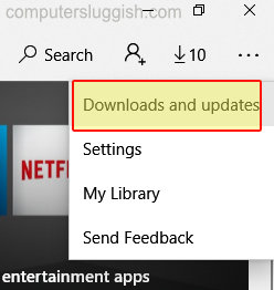 Selecting Downloads and updates in Microsoft Store