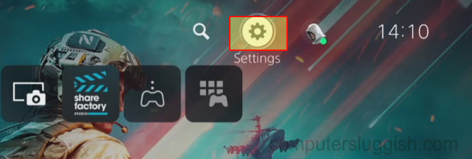 Settings cog selected on the PlayStation 5 home screen/dashboard
