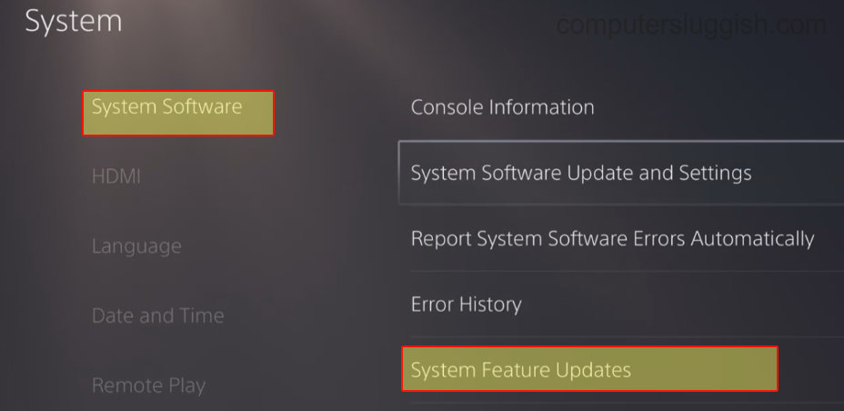 PS5 system software settings list