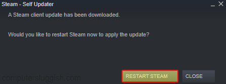 Selecting Restart Steam after installing an update