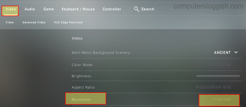CSGO in-game resolution settings.
