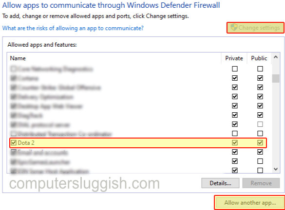 Allowing Dota 2 through Windows Defender Firewall