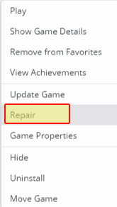 Origin selecting repair for a game