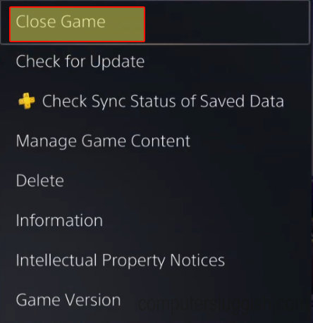 PlayStation 5 context menu close game.