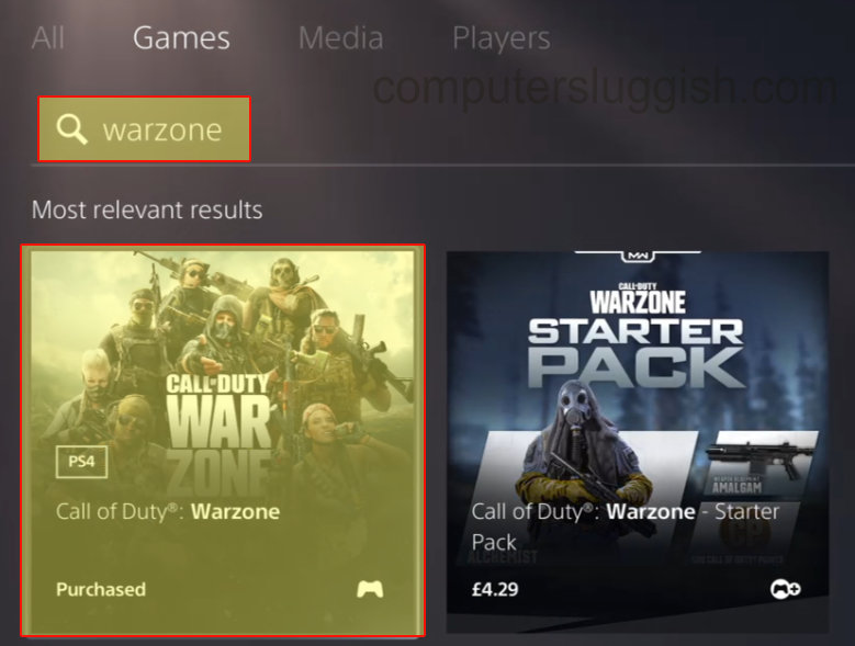 PlayStation store showing Warzone in search results.