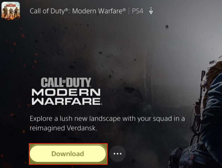 PlayStation store showing Warzone Download button.