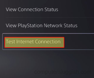 Showing a menu with the Test Internet Connection option.