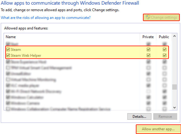 Allowing Steam Client through Windows Defender Firewall
