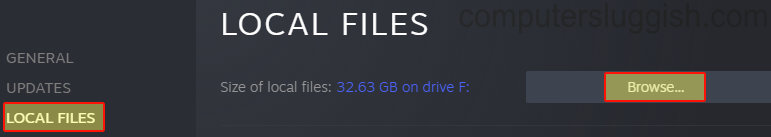 Steam showing browse local game files button.