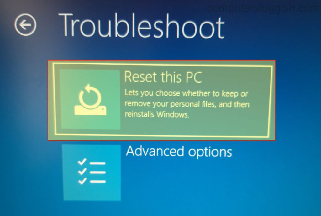 windows 10 unable to reset