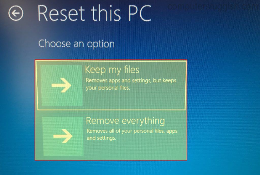 cannot reset windows 10
