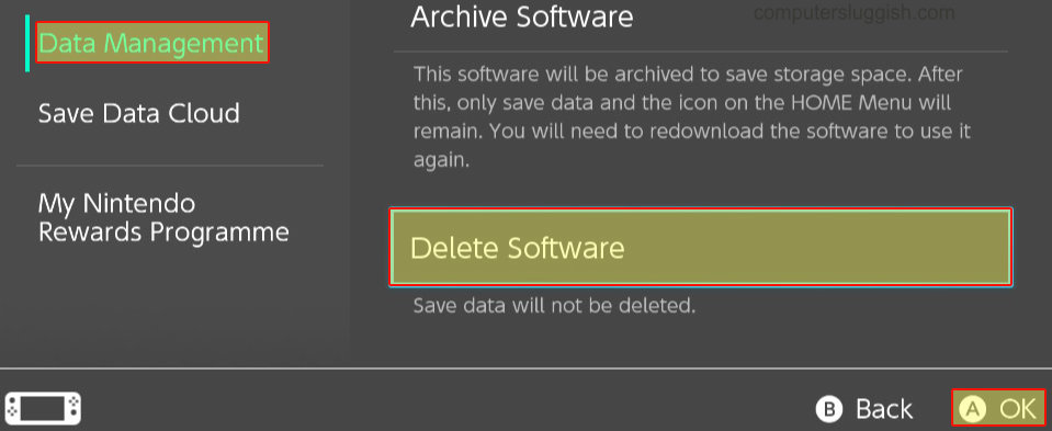 nintendo switch delete software for a game
