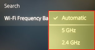 PS5 Wif-Fi Frequency Band Options.