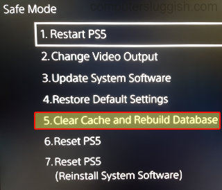 PS5 Safe Mode list of options