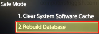 Select Rebuild Database from PS5 Safe Mode menu