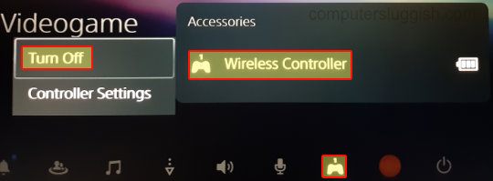 PS5 controller context menu showing Turn Off option.