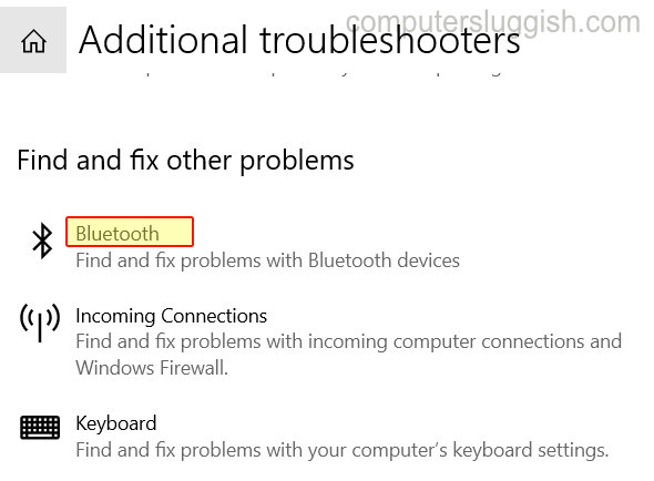 Windows 10 Bluetooth troubleshooter.
