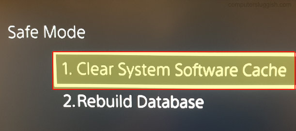 PS5 safe mode selecting clear system software cache