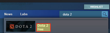 Steam search textbox with dota 2 type in.