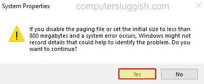 Disabling Paging File in Windows 10 - ComputerSluggish