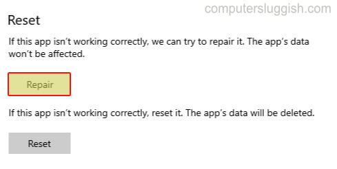Windows 10 repair an app.