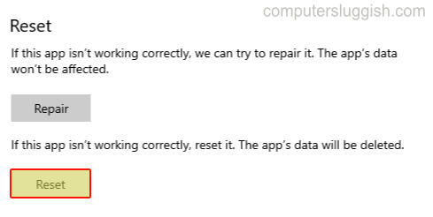 Windows 10 reset an app.